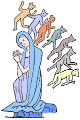 Cats Dancing Around a Praying Woman