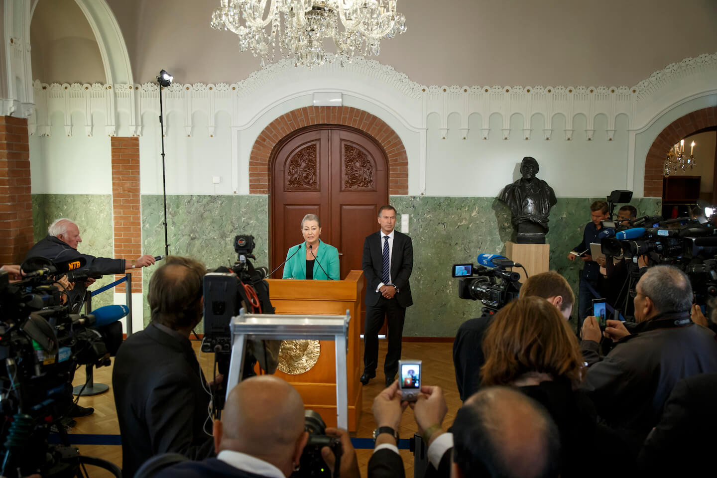 Image of the Nobel Peace Prize being announced in Norway.