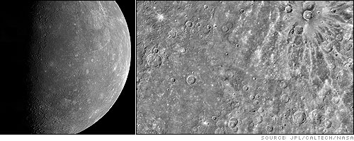 This computer generated photomosaic from Mariner 10 is of the southern half of Mercury's Shakespeare Quadrangle, named for the ancient Shakespeare crater located on the upper edge to the left of center.