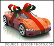 Red Ribbon Wrapped Around an Orange Race Car
